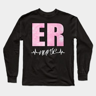 ER Nurse Heartbeat Pink Swirl Long Sleeve T-Shirt